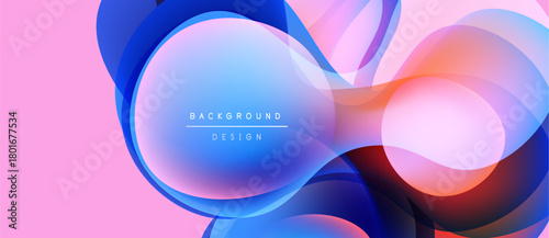Abstract fluid shapes overlap, creating vibrant color gradients. Pink, blue, orange hues blend seamlessly. Modern design element.