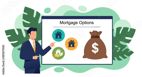 Explore Mortgage Options Find Your Perfect Home Loan - Illustrated Presentation with Iconography