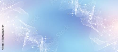 Abstract tech network connection dots. Digital background and big data technology. Blue background with plexus lines. Geometric background with abstract mesh
