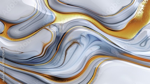 Abstract marbled pattern with flowing blue, white, and gold hues