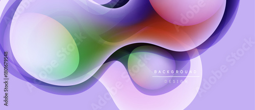 Abstract fluid shapes, vibrant colors blend. Modern design, smooth gradients create dynamic composition. Light purple background enhances visual appeal.