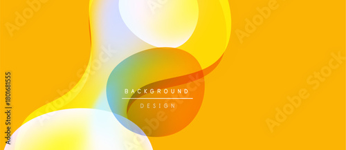 Abstract fluid shapes overlap, creating vibrant yellow, orange gradients. Text reads background design within central form. Modern, dynamic composition.