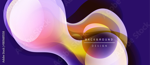 Abstract fluid shapes, vibrant colors blend. Purple background contrasts with orange, pink hues. Modern design element for digital projects.