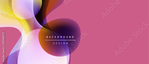Abstract shapes overlap, creating vibrant color gradients. Pink dominates background, with yellow, orange, purple accents. Text reads background design.