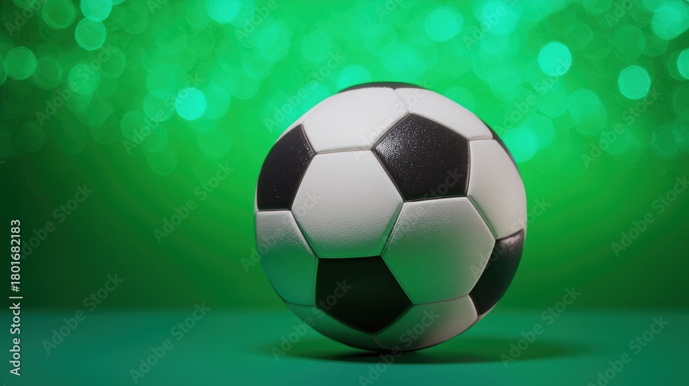 Naklejka premium Soccer Ball on Green Bokeh Background with Clean Copy Space for Sports Design 