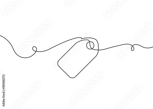 Sale label drawn in a single continuous line. Minimalist one-line contour of a discount tag or price tag symbol. Hand-drawn simple outline perfect for promotions, branding