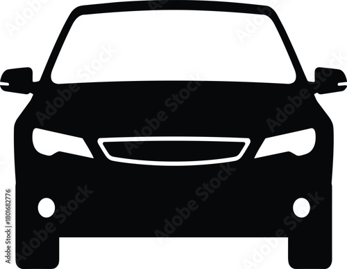 Modern car silhouette front view, black automobile design, transport icon, vehicle symbol, automotive illustration, road car graphic, stylish driving concept