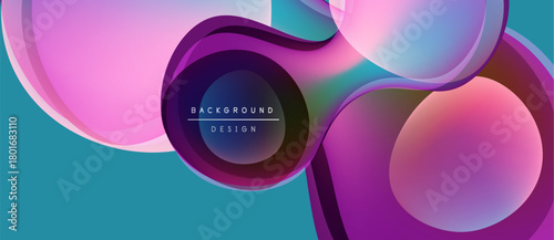 Abstract fluid shapes blend vibrant colors. Modern design features overlapping layers, creating dynamic visual effect. Smooth gradients dominate composition.