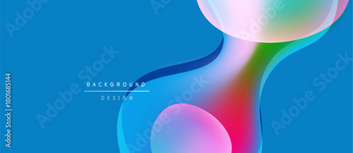 Abstract fluid shapes, vibrant colors, blue background. Modern design elements create dynamic visual impact. Smooth gradients, flowing forms.