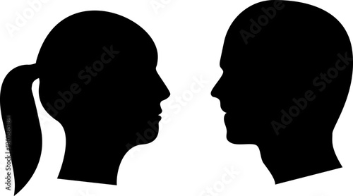 Female and male head silhouette. Man and Woman Profile Face Silhouette. Male and female head illustration.