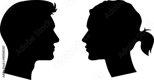 Female and male head silhouette. Man and Woman Profile Face Silhouette. Male and female head illustration.
