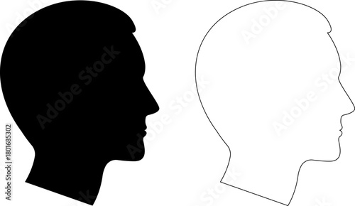 Female and male head silhouette. Man and Woman Profile Face Silhouette. Male and female head illustration.