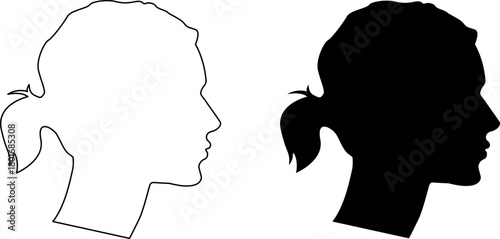 Female and male head silhouette. Man and Woman Profile Face Silhouette. Male and female head illustration.