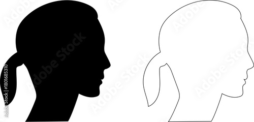 Female and male head silhouette. Man and Woman Profile Face Silhouette. Male and female head illustration.