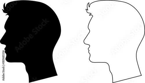 Female and male head silhouette. Man and Woman Profile Face Silhouette. Male and female head illustration.