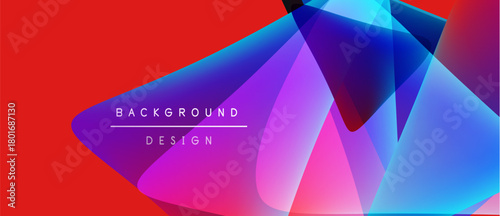 Abstract vibrant design. Overlapping shapes create dynamic visual effect. Red background enhances color contrast, modern aesthetic.
