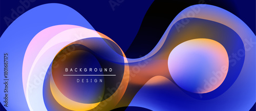 Abstract fluid shapes overlap, creating vibrant blue, orange gradients. Modern design element for backgrounds, presentations. Smooth transitions visible.