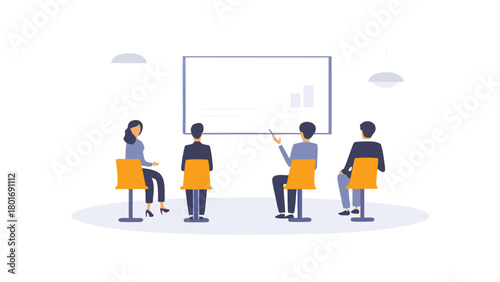 Business manager presenting a strategic plan on a whiteboard illustrating concepts with colorful markers and diagrams for team collaboration and decision making