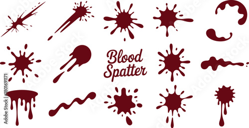 Blood spatter vector collection with red splashes