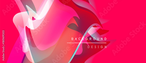 Abstract fluid shapes, vibrant pinks, reds create dynamic background. Modern design elements suggest energy, movement. Text reads background design.