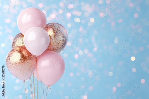 Colorful Balloons With Confetti on Blue Background for Celebrations and Parties