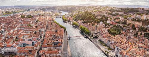 Lyon France panorama, beautiful architecture of Lyon city from above, Europe in summer