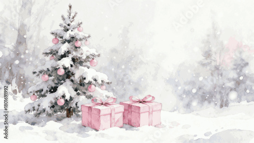 Tree and Presents Christmas Tree and Gift Boxes isolated watercolor vector illustration svg