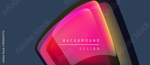Abstract vibrant design. Overlapping layers create dynamic visual effect. Pink, yellow hues dominate against dark backdrop. Text reads background design.