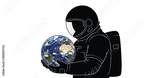 Astronaut in a spacesuit holding the earth like a fragile egg in their gloved hands
