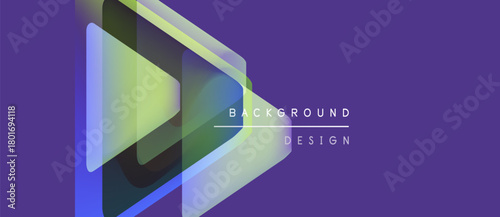 Abstract geometric shapes overlap, creating layered effect. Purple background complements teal, gray gradients. Text reads background design.