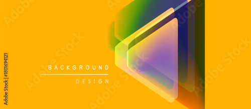 Bright yellow backdrop features layered triangle shapes. Gradient colors blend within geometric forms, creating modern visual effect. Text reads background design.