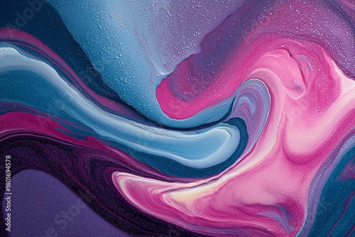 Colorful Abstract Swirl of Paint With Glossy Finish and Water Droplets