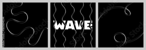 3d chrome spiral template. Silver metal curve element on black background. Y2k fluid wave, flow swirl, 3d line path. Dynamic steel shapes. Vector trend 3d illustration