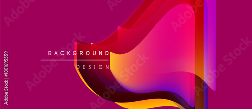 Abstract vibrant design features flowing shapes, gradients. Pink dominates, with orange, red, purple accents. Text reads background design.