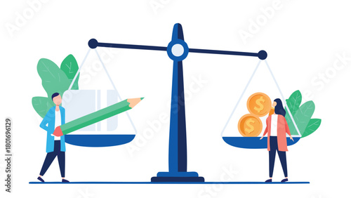 Symbolic illustration of a balanced scale representing the harmony between creative ideas and financial success ideal for business and innovation concepts