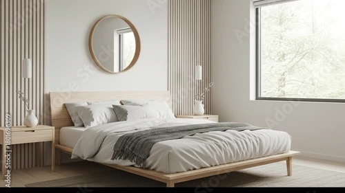 Modern Minimalist Bedroom Interior with Bright Natural Light and Elegant Decor