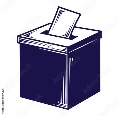 Artistic illustration of a ballot box with a voting paper depicting democracy and elections