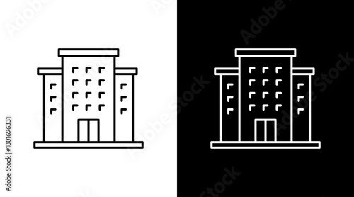 Office Building  White Icon Set Design