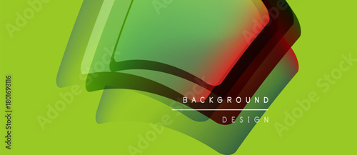 Abstract vibrant shapes overlap, creating dynamic visual effect. Bright yellow background enhances colorful design elements.