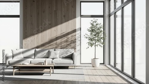 Bright Minimalist Living Room with Natural Light Streaming Through