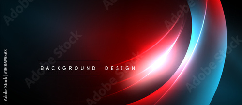 Abstract background features vibrant curves. Red, blue gradients blend into dark space. Modern design element for digital projects.