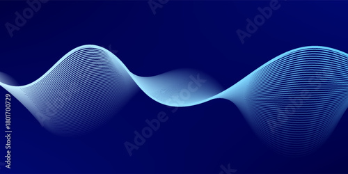 Smooth flow of wavy shape with gradient vector abstract background, dark blue design curve line energy motion, relaxing music sound or technology. abstract wavy line.