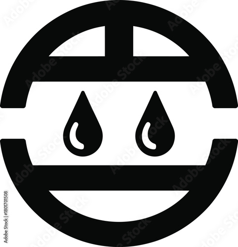 Sad crying water droplet face icon with tears, representing emotion, pollution, climate change, or hydration, isolated on a clean background