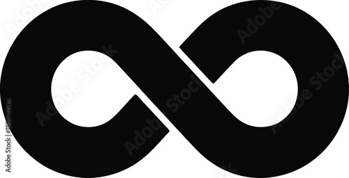 Black bold infinity symbol representing endlessness, limitlessness, and eternal concepts, isolated as a versatile graphic element for design projects and abstract themes with conceptual meaning