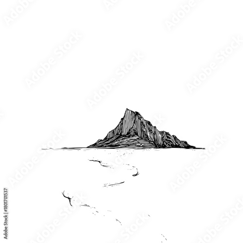 Mountain landscape drawing vector illustration peak scenery sketch nature travel adventure black and white art 100