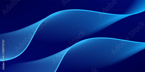 Smooth flow of wavy shape with gradient vector abstract background, dark blue design curve line energy motion, relaxing music sound or technology. abstract wavy line.