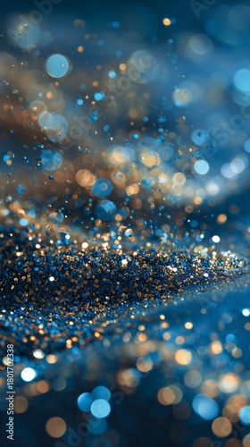 Shimmering Blue and Gold Particles Reflect Light in a Dynamic Display of Colo...