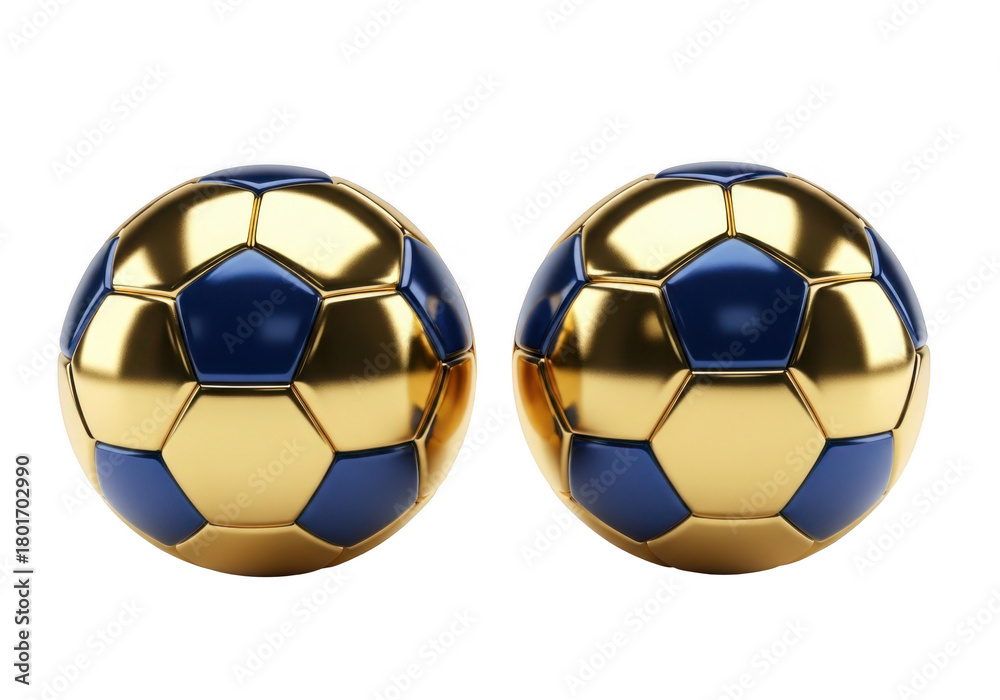 Naklejka premium Two golden and blue soccer balls isolated on transparent background for sports and awards