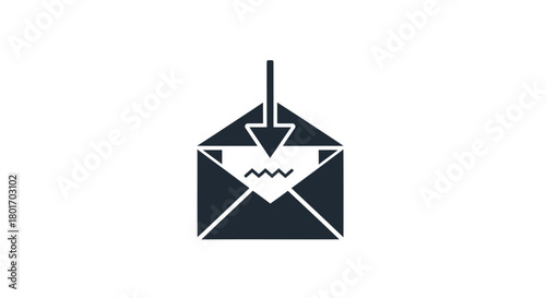 Stylized black icon representing an open envelope with a downward arrow and a jagged line inside