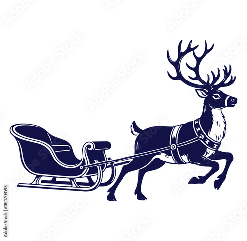 Festive silhouette of a reindeer pulling a sleigh in a classic christmas celebration theme